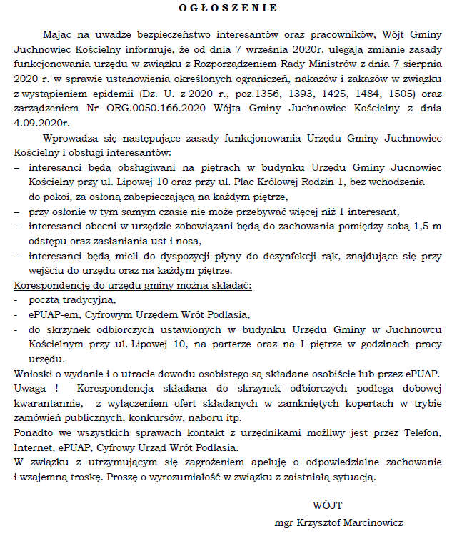 Ogłoszenie Wójta 