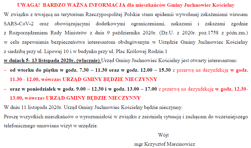 Ogłoszenie Wójta Gminy Juchnowiec Kościelny